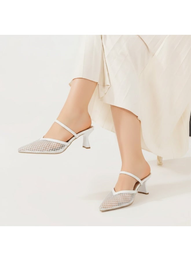 لايف ستيلاش  أحذية بكعب متوسط من القماش مع مرونة F-603 - ابيض - Image 1